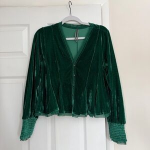 Anthropologie Dark Green Velvet Top